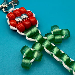 Red Flower Glass Bead Buddy -  vintage keychain vintage charms for bag nostalgia vintage keychains y2k collectible - Bag Crap