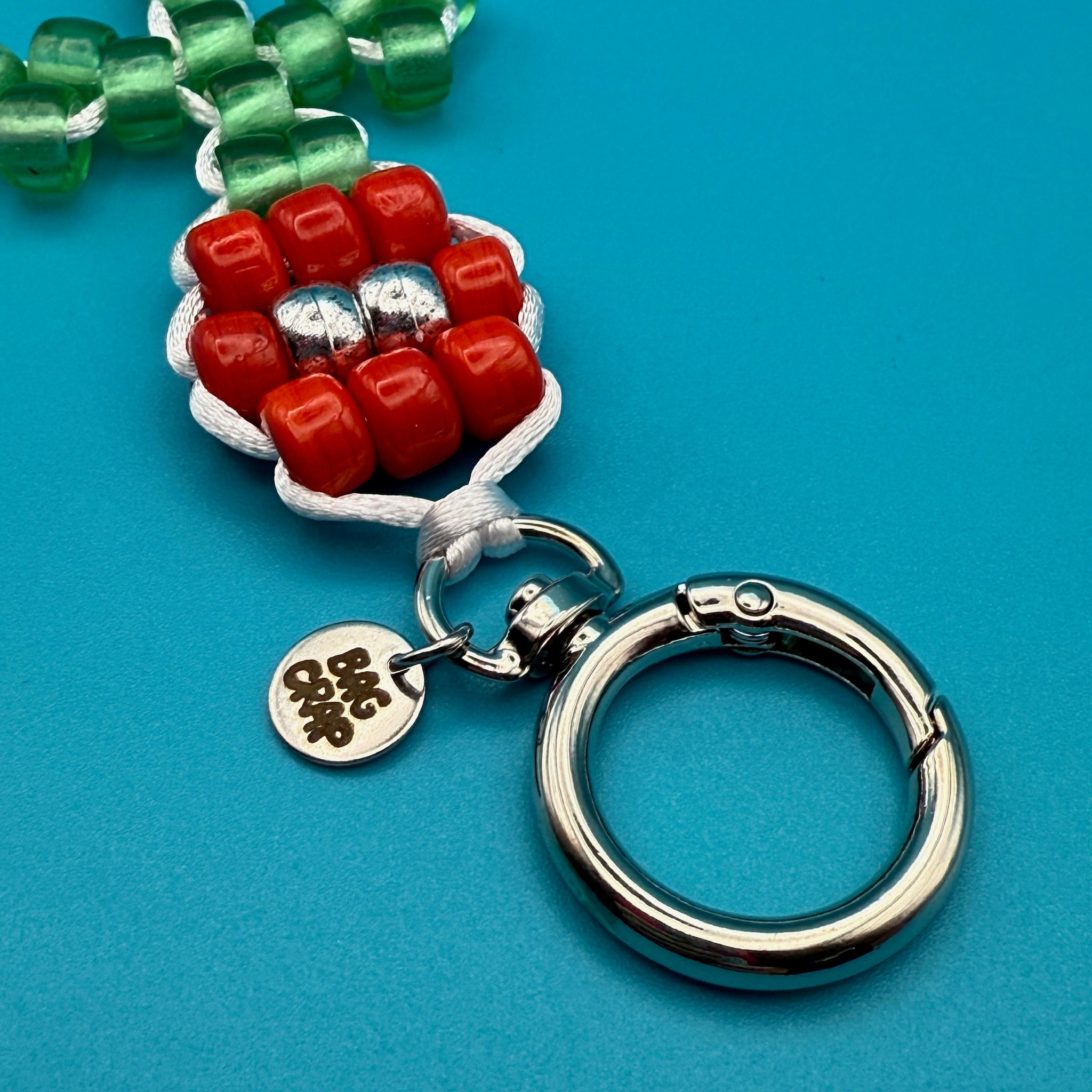 Red Flower Glass Bead Buddy -  vintage keychain vintage charms for bag nostalgia vintage keychains y2k collectible - Bag Crap