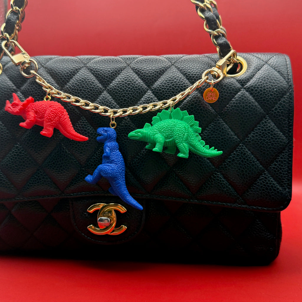 Gold Colorful Dinosaur Bag Charm Charm Chain
