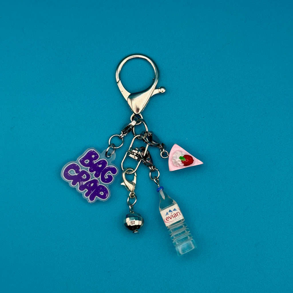 Mini Disco Ball + Evian Bottle Trinket Bag Charm Set