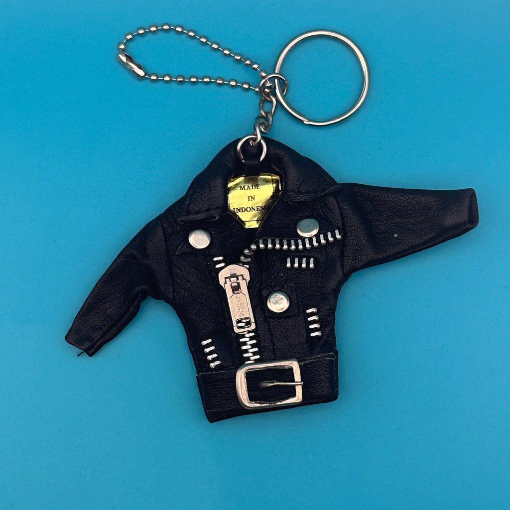 Vintage 90's Black Faux Leather Mini Moto Jacket Bag Charm