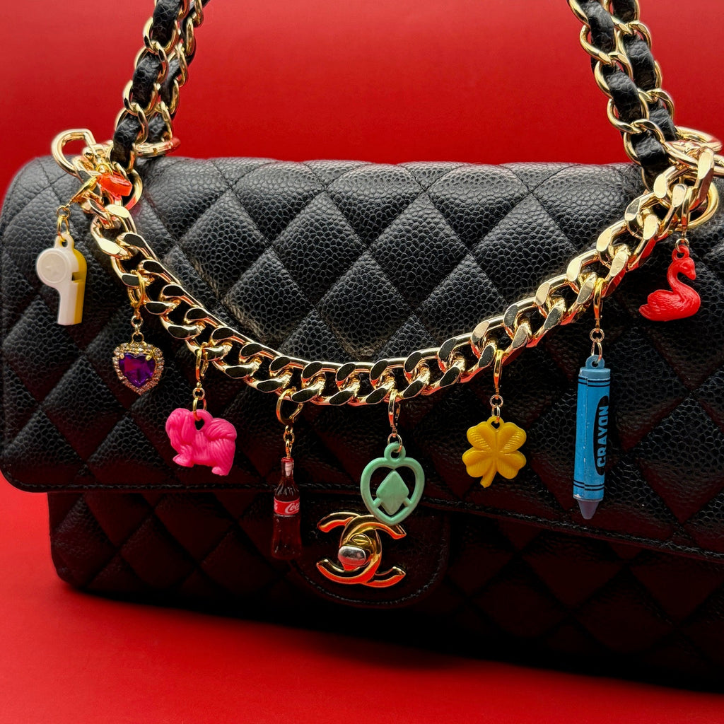 Vintage Colorful Trinket 18k Gold Bag Charm Chain