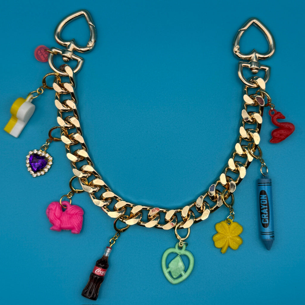 Vintage Colorful Trinket 18k Gold Bag Charm Chain