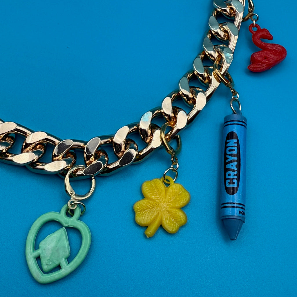 Vintage Colorful Trinket 18k Gold Bag Charm Chain