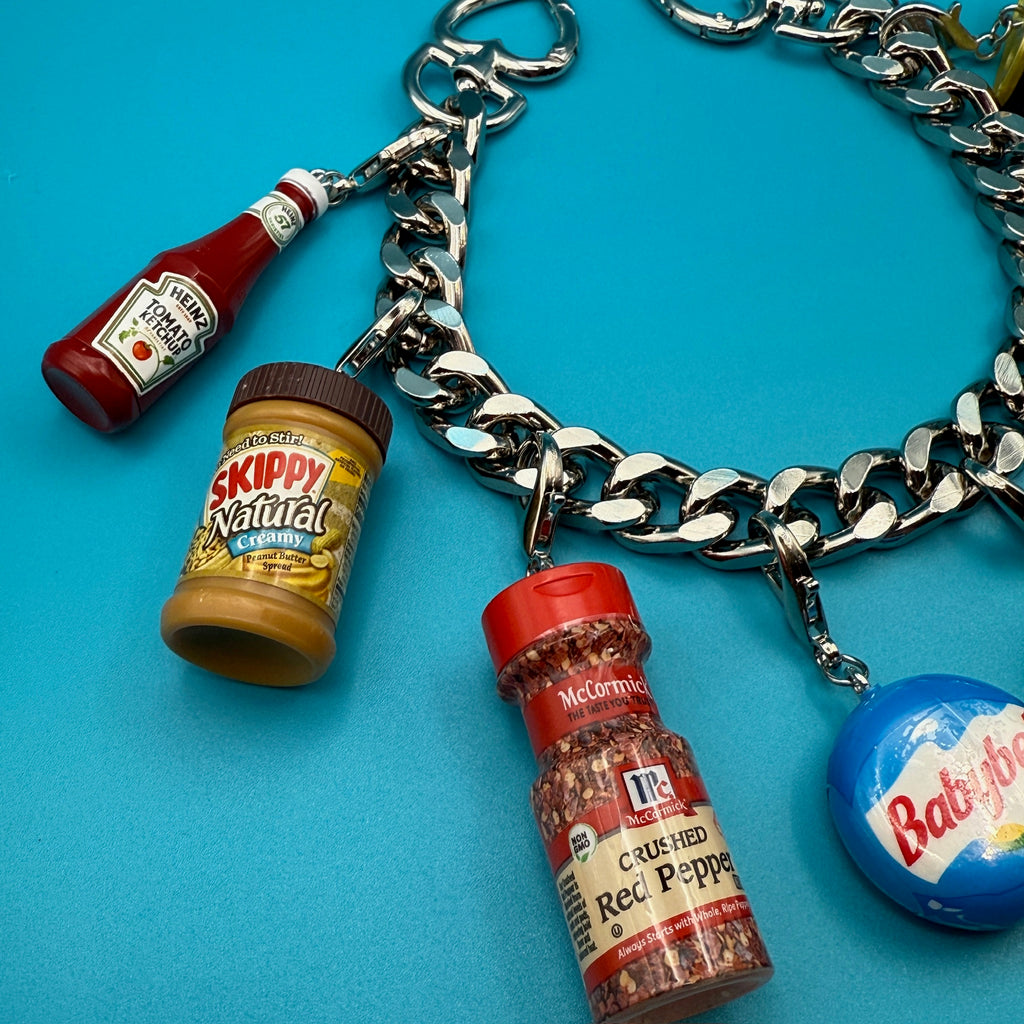 Mini Grocery Foods Chunky Silver Bag Charm Chain