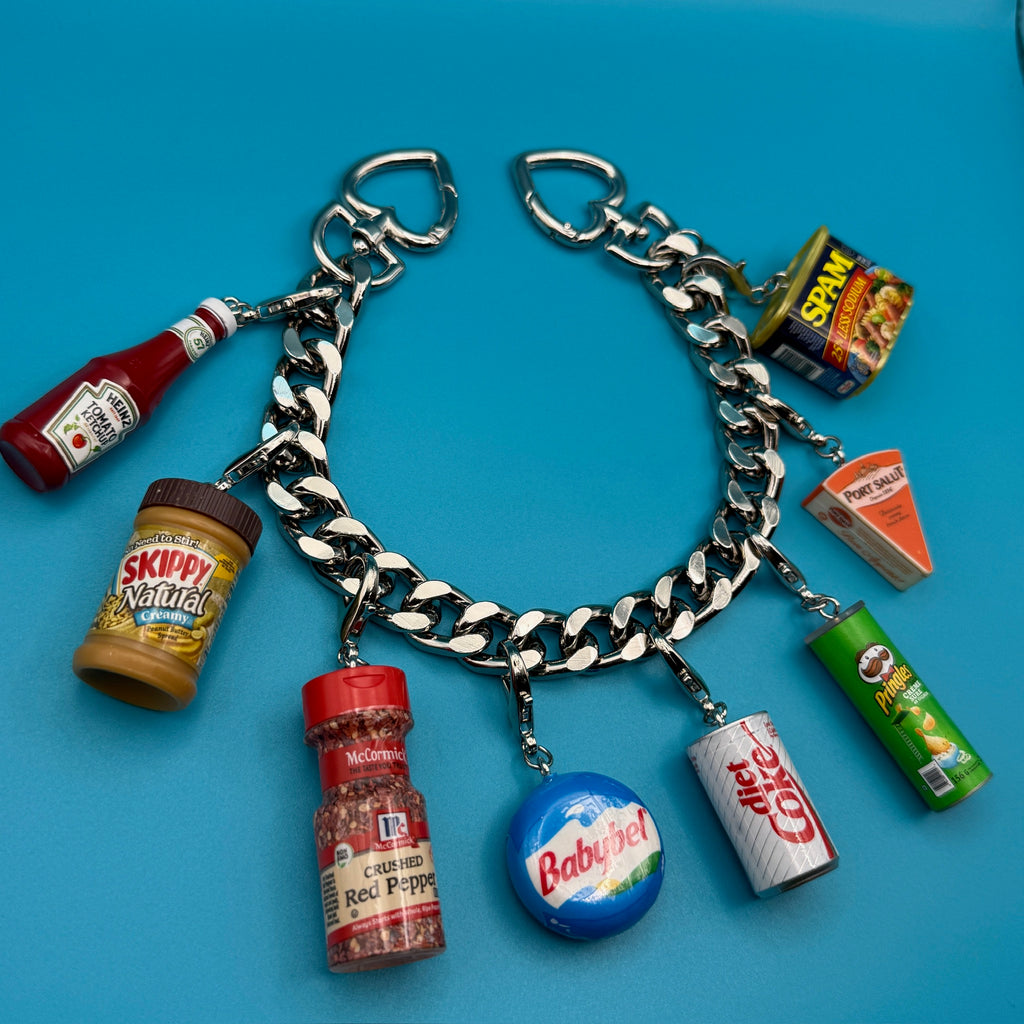 Mini Grocery Foods Chunky Silver Bag Charm Chain