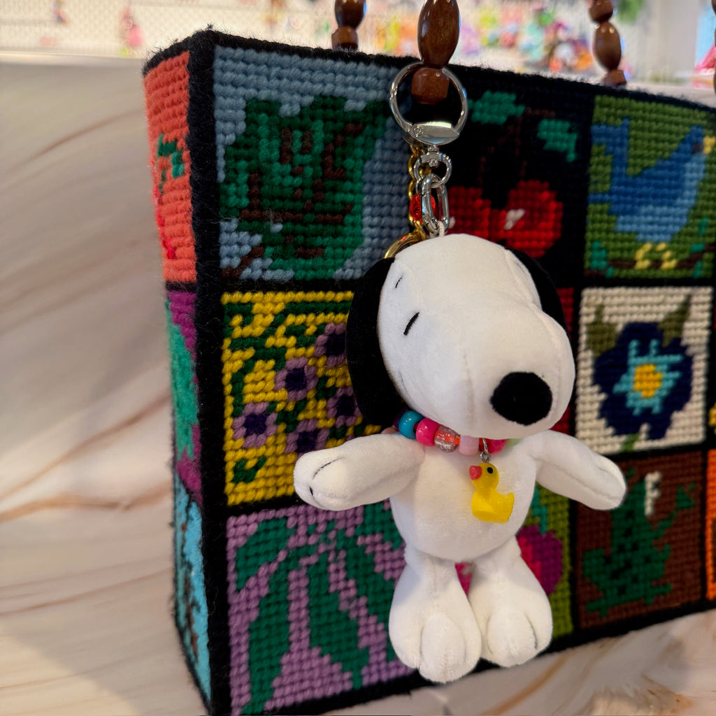 Vintage Snoopy with Rubber Ducky Beaded Necklace Plushie Bag Charm