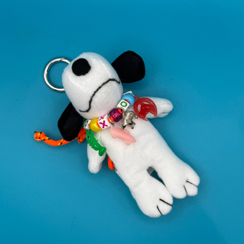 Vintage Snoopy Plushie with Orange 'XOXO' Beaded Necklace Bag Charm