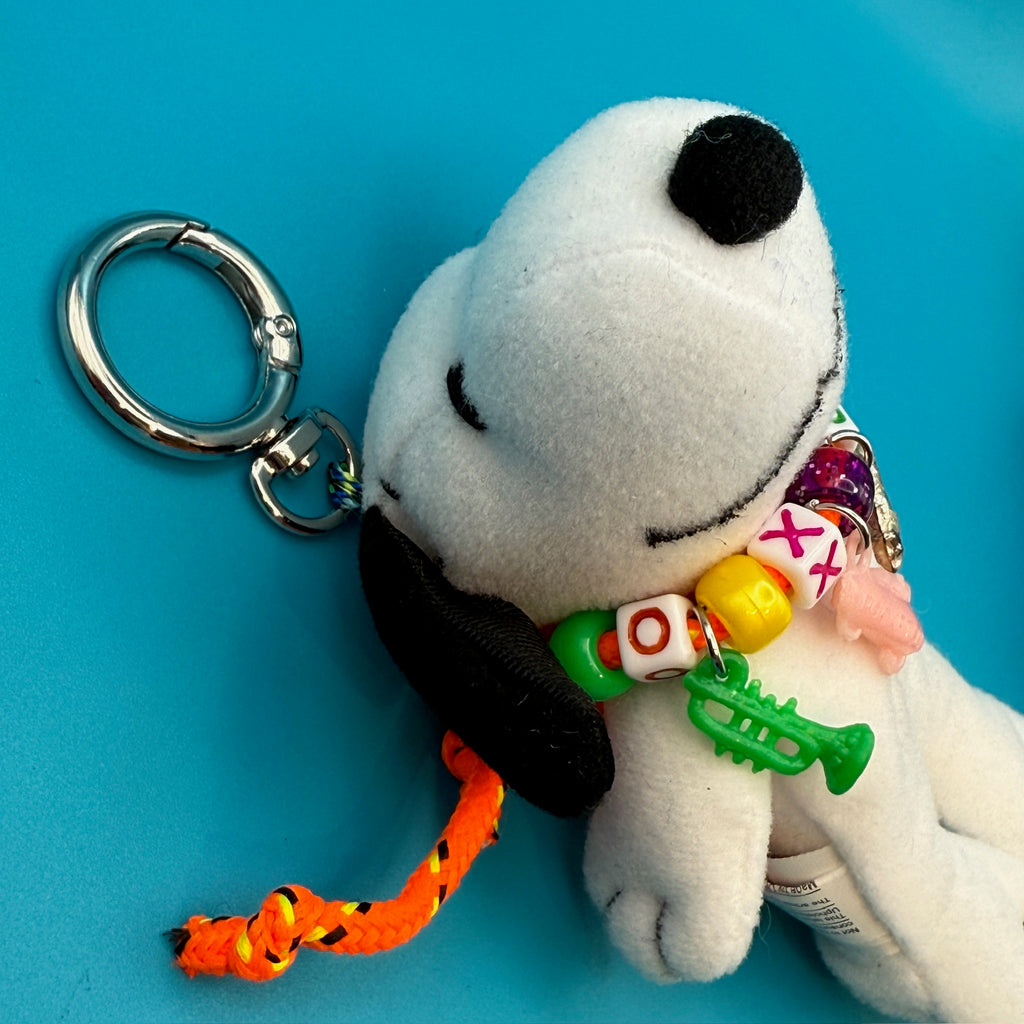 Vintage Snoopy Plushie with Orange 'XOXO' Beaded Necklace Bag Charm