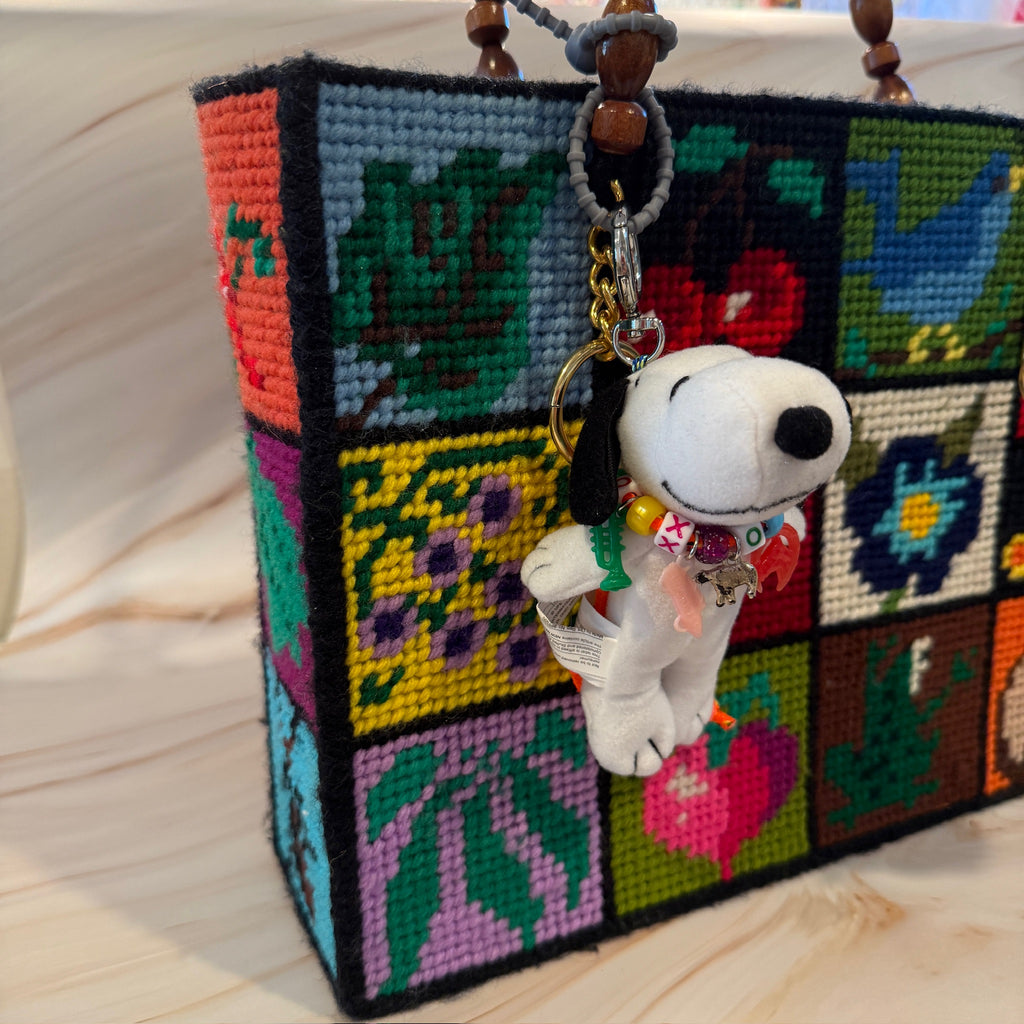 Vintage Snoopy Plushie with Orange 'XOXO' Beaded Necklace Bag Charm