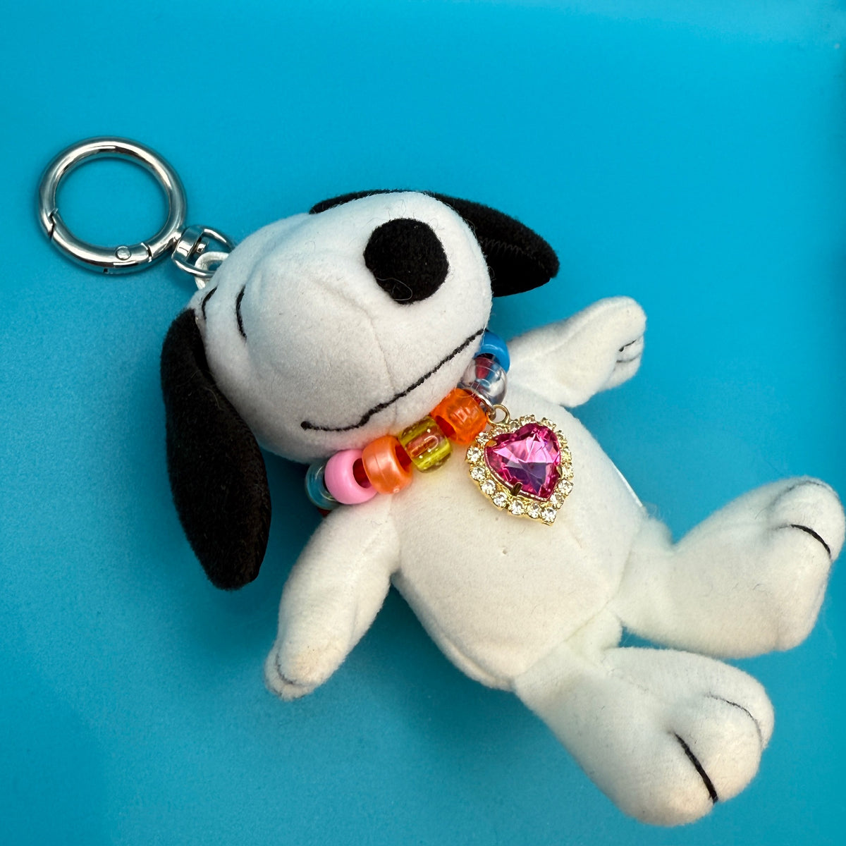 Snoopy 4'    with Pink Crystal Heart Necklace - snoopy rar peanuts vintage keychain vintage charms for bag nostalgia vintage keychains y2k collectible - Bag Crap