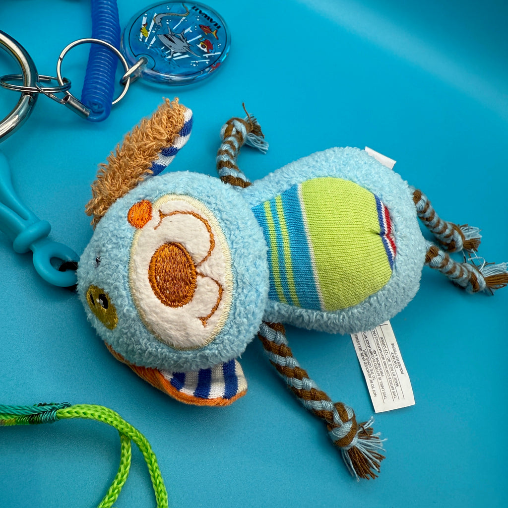 Vintage Blue Dog Plushie and Green Army Guy Keychain and Bag Charm Pack