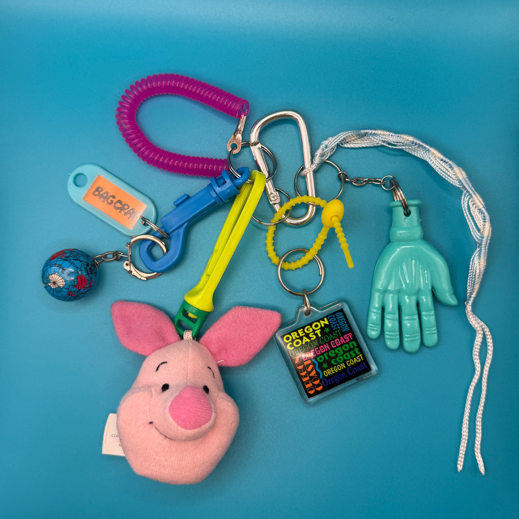 Vintage Piglet Head Plushie and Monster Hand Keychain and Bag Charm Pack