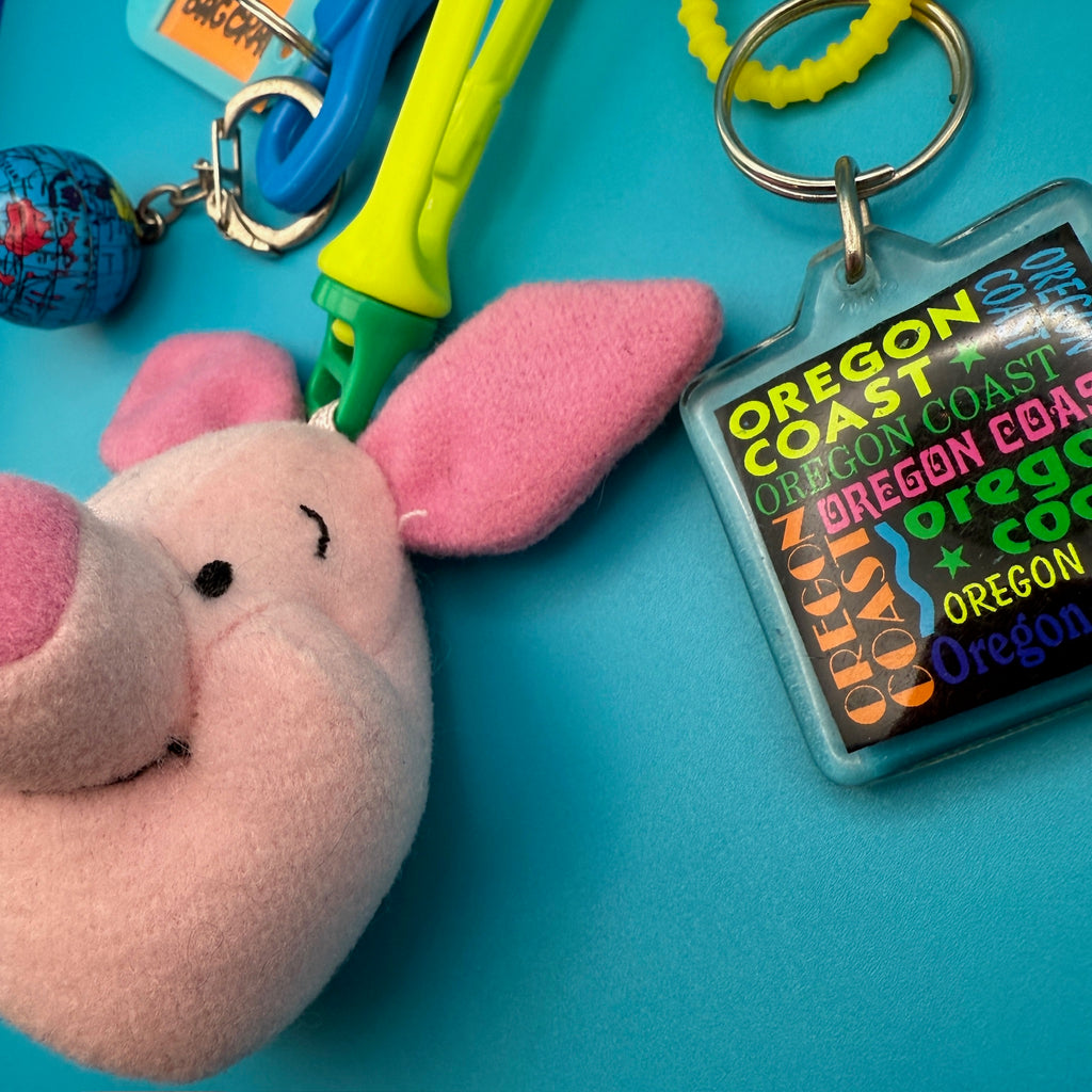 Vintage Piglet Head Plushie and Monster Hand Keychain and Bag Charm Pack