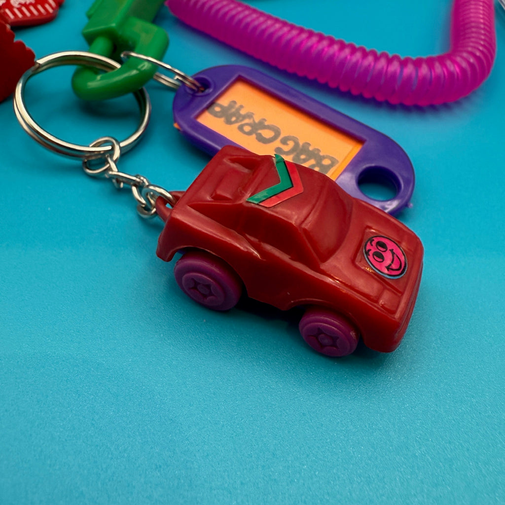 Vintage Dopey Head and Mini Red Car Keychain and Bag Charm Pack