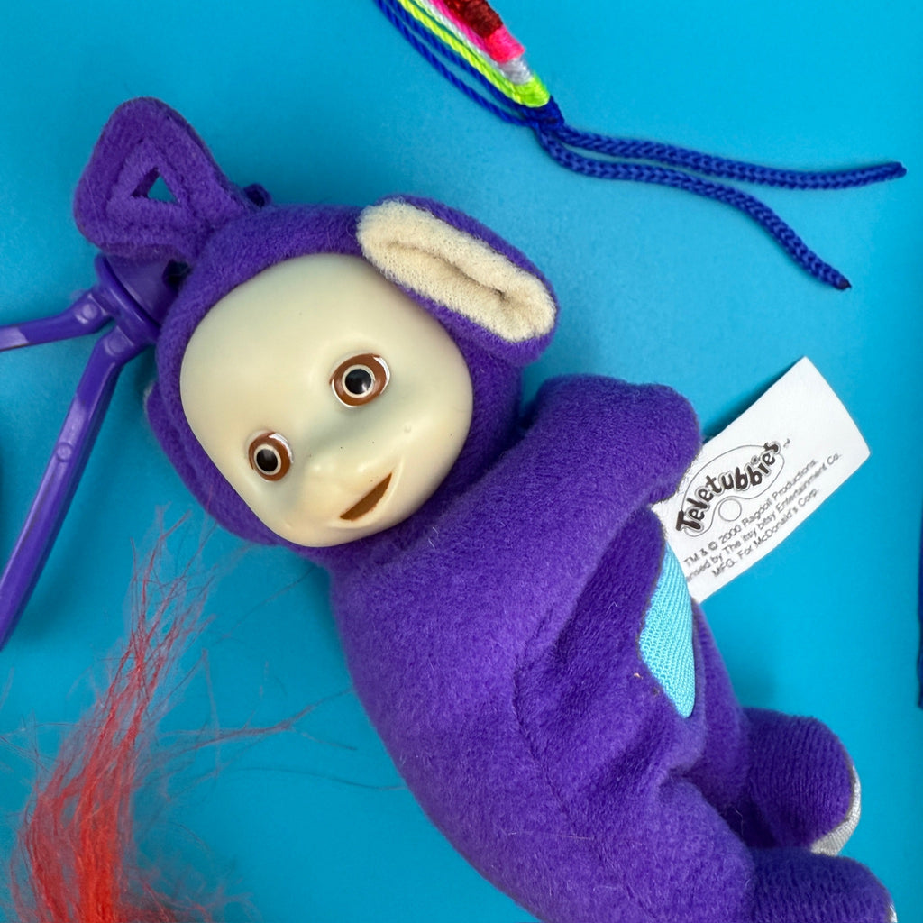 Vintage Purple Teletubby Plushie and Mini Troll Keychain and Bag Charm Pack