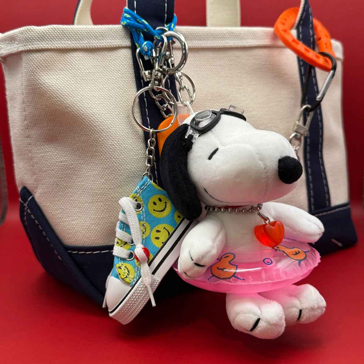 Snoopy Plush   with Pink Pool Float & Goggles - snoopy rar peanuts vintage keychain vintage charms for bag nostalgia vintage keychains y2k collectible - Bag Crap