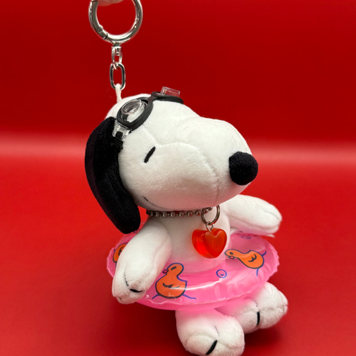 Snoopy Plush   with Pink Pool Float & Goggles - snoopy rar peanuts vintage keychain vintage charms for bag nostalgia vintage keychains y2k collectible - Bag Crap