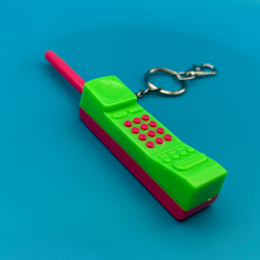 Vintage 80s Neon Pink & Green Brick Cell Phone Keychain