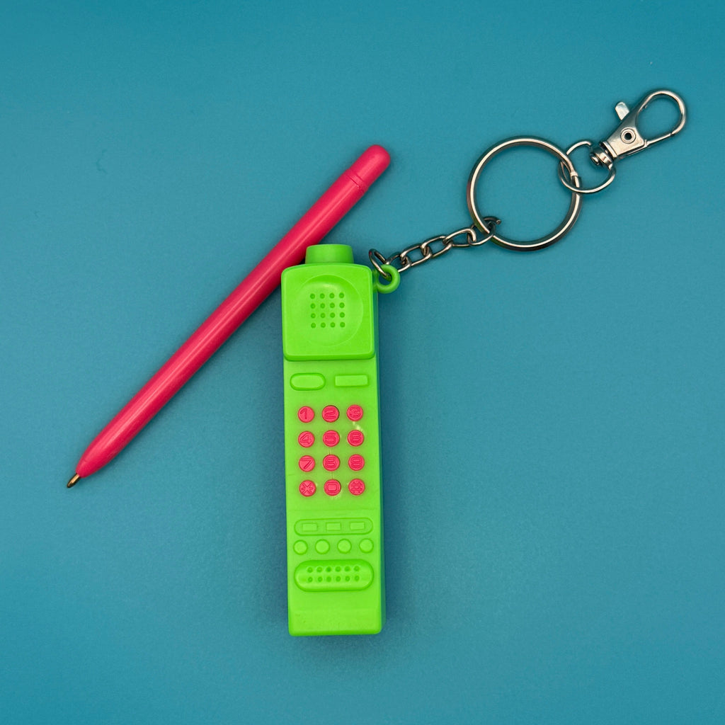 Vintage 80s Neon Pink & Green Brick Cell Phone Keychain