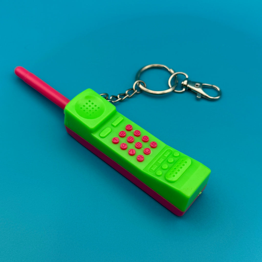 Vintage 80s Neon Pink & Green Brick Cell Phone Keychain