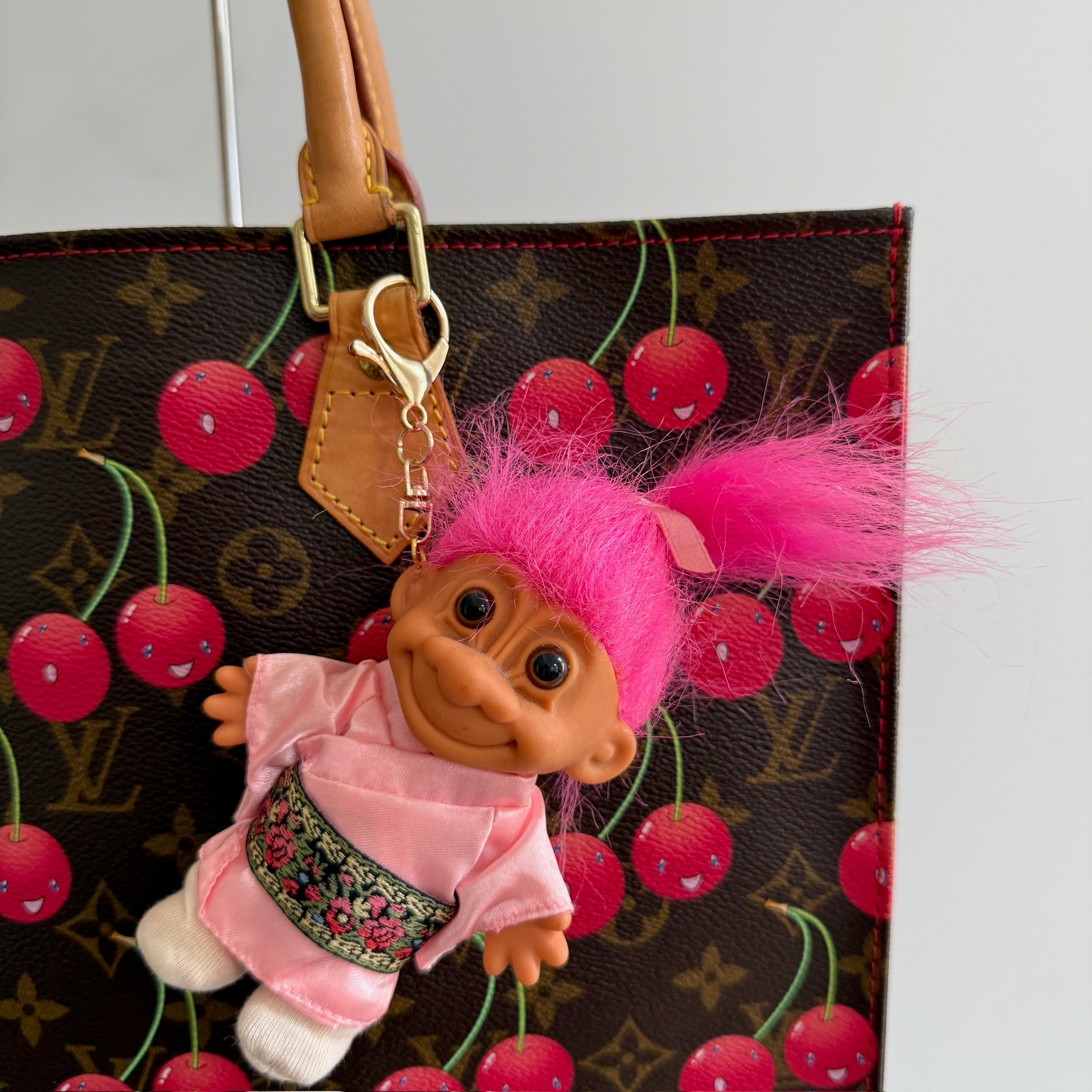4'  Troll Doll  : Pink Hair Kimono Troll - troll charms troll keychains vintage keychain vintage charms for bag nostalgia vintage keychains y2k collectible - Bag Crap