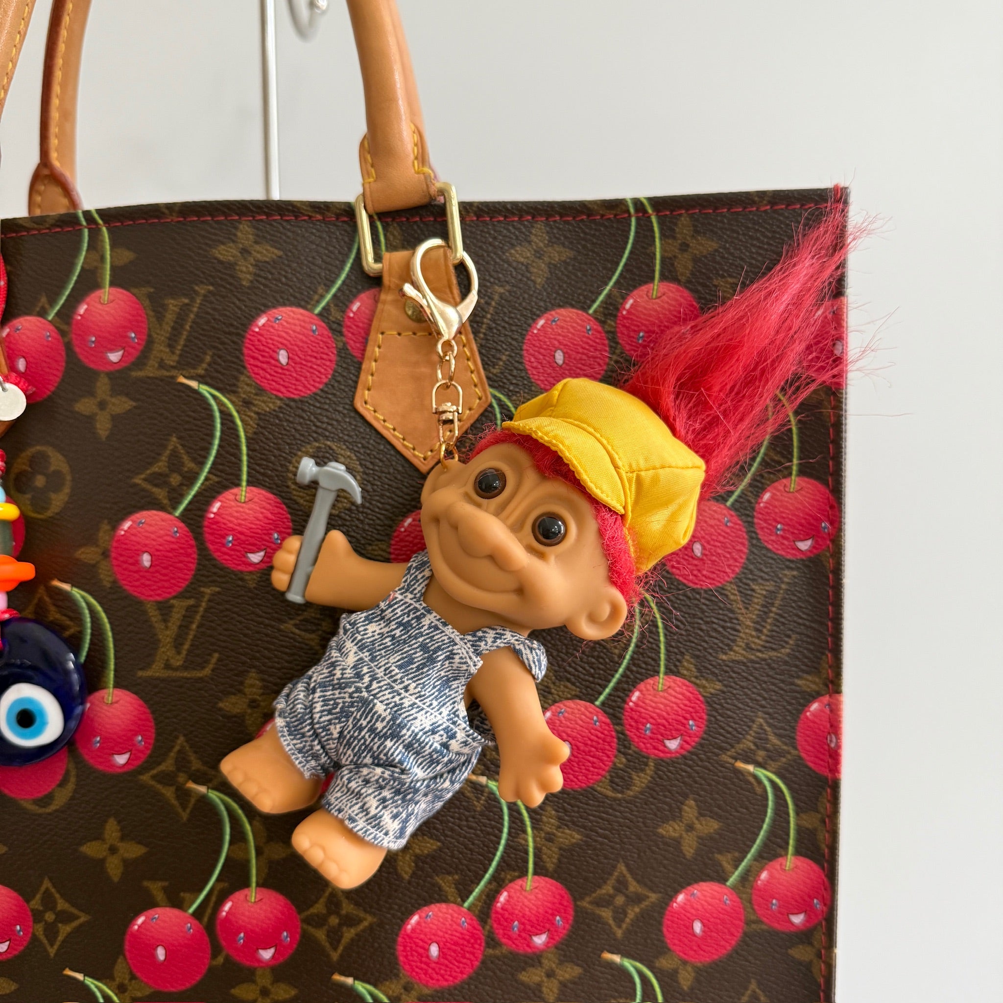 4'  Troll Doll  : Red Hair Construction Troll - troll charms troll keychains vintage keychain vintage charms for bag nostalgia vintage keychains y2k collectible - Bag Crap