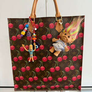 4'  Troll Doll  : Rainbow Hair Blue and White Polka Dot Dress Troll -  vintage keychain vintage charms for bag nostalgia vintage keychains y2k collectible - Bag Crap