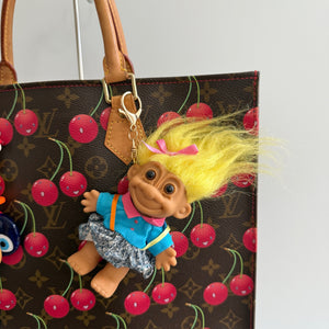 4'  Troll Doll  : Yellow Hair Blue Shirt and Skirt Troll -  vintage keychain vintage charms for bag nostalgia vintage keychains y2k collectible - Bag Crap