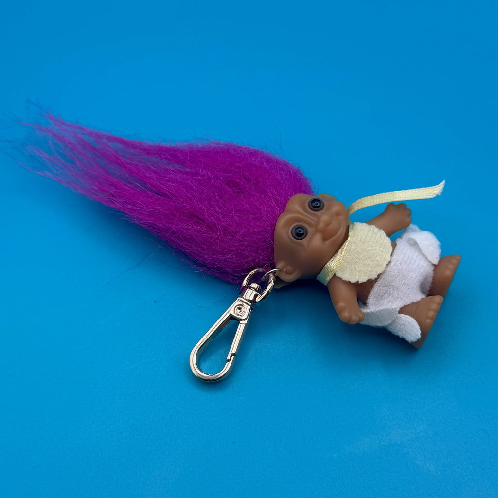 Vintage Troll Doll Bag Charm: Magenta Hair Baby Troll