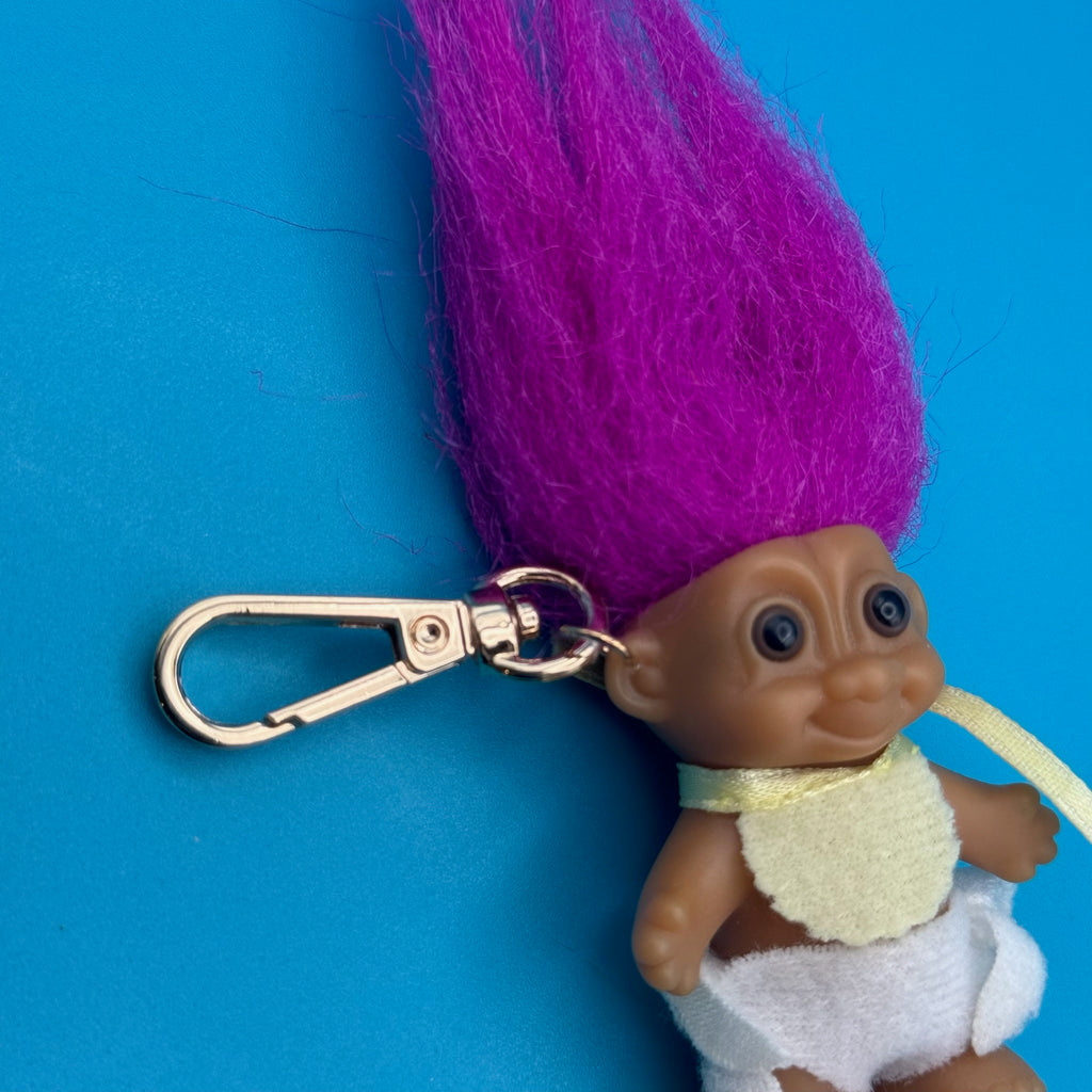 Vintage Troll Doll Bag Charm: Magenta Hair Baby Troll