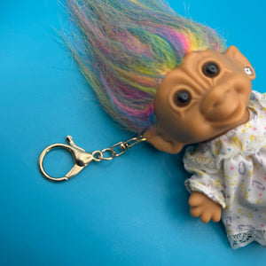 4'  Troll Doll  : Rainbow Hair Safety Pin Dress Troll -  vintage keychain vintage charms for bag nostalgia vintage keychains y2k collectible - Bag Crap