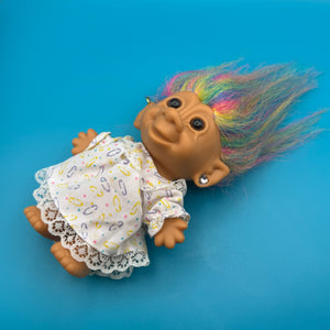 4'  Troll Doll  : Rainbow Hair Safety Pin Dress Troll -  vintage keychain vintage charms for bag nostalgia vintage keychains y2k collectible - Bag Crap
