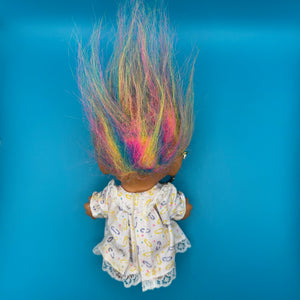 4'  Troll Doll  : Rainbow Hair Safety Pin Dress Troll -  vintage keychain vintage charms for bag nostalgia vintage keychains y2k collectible - Bag Crap