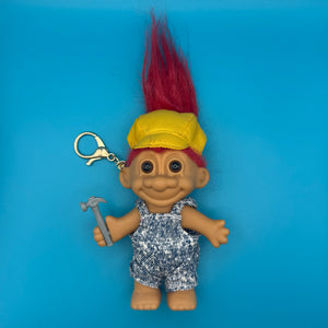 4'  Troll Doll  : Red Hair Construction Troll -  vintage keychain vintage charms for bag nostalgia vintage keychains y2k collectible - Bag Crap