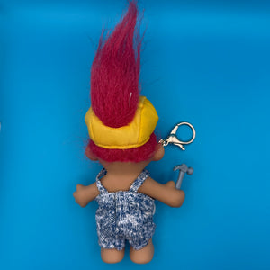 4'  Troll Doll  : Red Hair Construction Troll -  vintage keychain vintage charms for bag nostalgia vintage keychains y2k collectible - Bag Crap