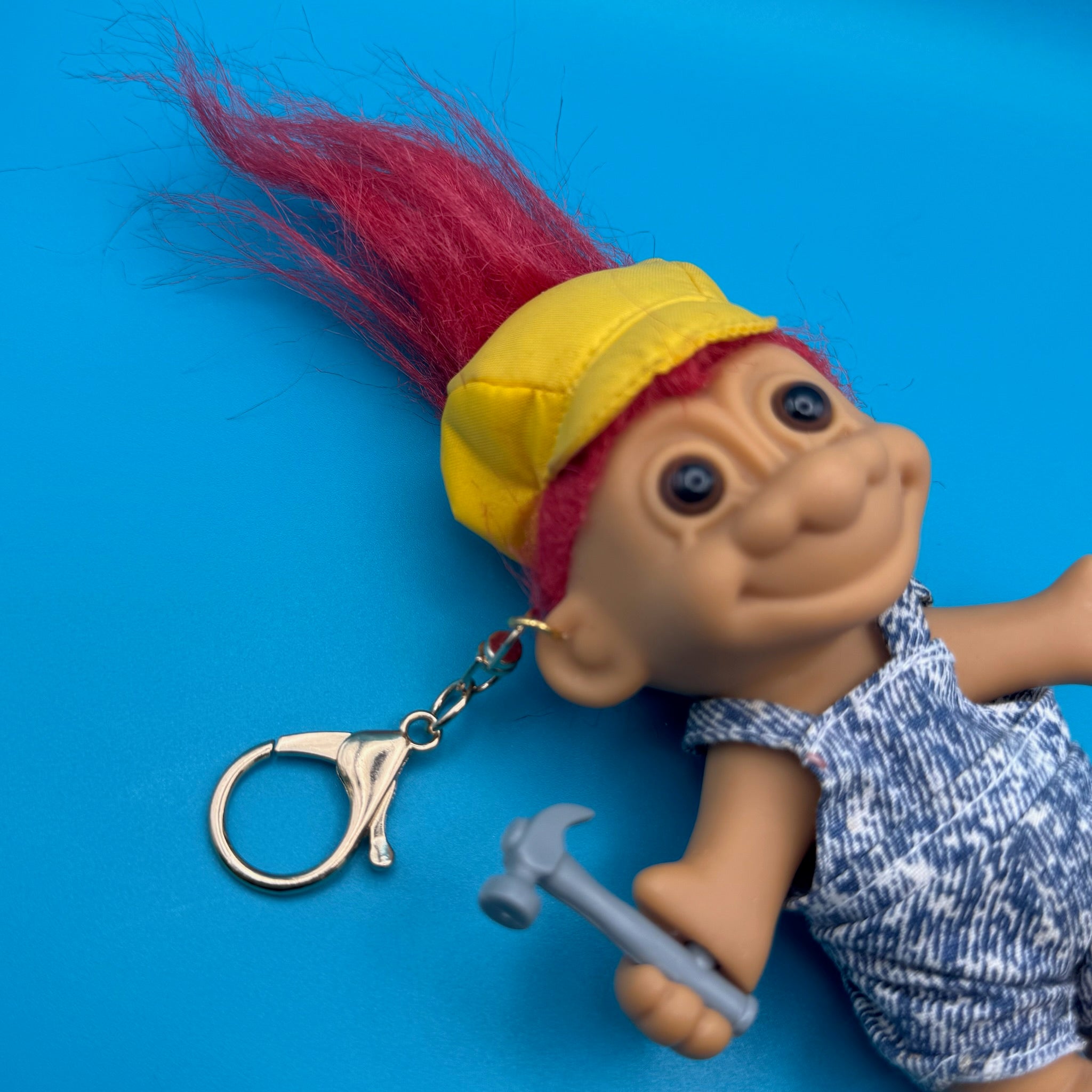 4'  Troll Doll  : Red Hair Construction Troll - troll charms troll keychains vintage keychain vintage charms for bag nostalgia vintage keychains y2k collectible - Bag Crap
