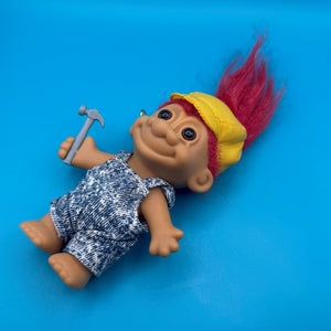 4'  Troll Doll  : Red Hair Construction Troll -  vintage keychain vintage charms for bag nostalgia vintage keychains y2k collectible - Bag Crap
