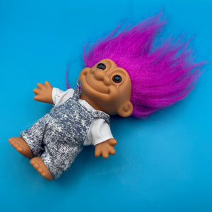 4'  Troll Doll  : Pink Hair Overalls Troll -  vintage keychain vintage charms for bag nostalgia vintage keychains y2k collectible - Bag Crap