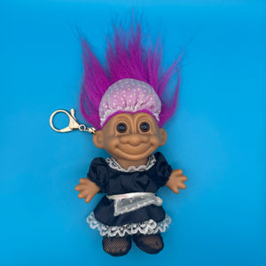 4'  Troll Doll  : Pink Hair Maid Troll -  vintage keychain vintage charms for bag nostalgia vintage keychains y2k collectible - Bag Crap
