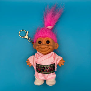 4'  Troll Doll  : Pink Hair Kimono Troll -  vintage keychain vintage charms for bag nostalgia vintage keychains y2k collectible - Bag Crap