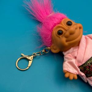 4'  Troll Doll  : Pink Hair Kimono Troll -  vintage keychain vintage charms for bag nostalgia vintage keychains y2k collectible - Bag Crap