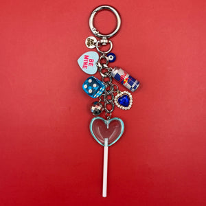 5' SILVER BAG CHARM CHAIN- RED BULL & BLUE LOLLIPOP - vintage bag charm chains silver nostalgia vintage y2k vintage keychain vintage charms for bag nostalgia vintage keychains y2k collectible - Bag Crap