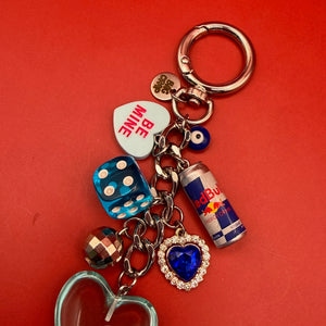 5' SILVER BAG CHARM CHAIN- RED BULL & BLUE LOLLIPOP - vintage bag charm chains silver nostalgia vintage y2k vintage keychain vintage charms for bag nostalgia vintage keychains y2k collectible - Bag Crap