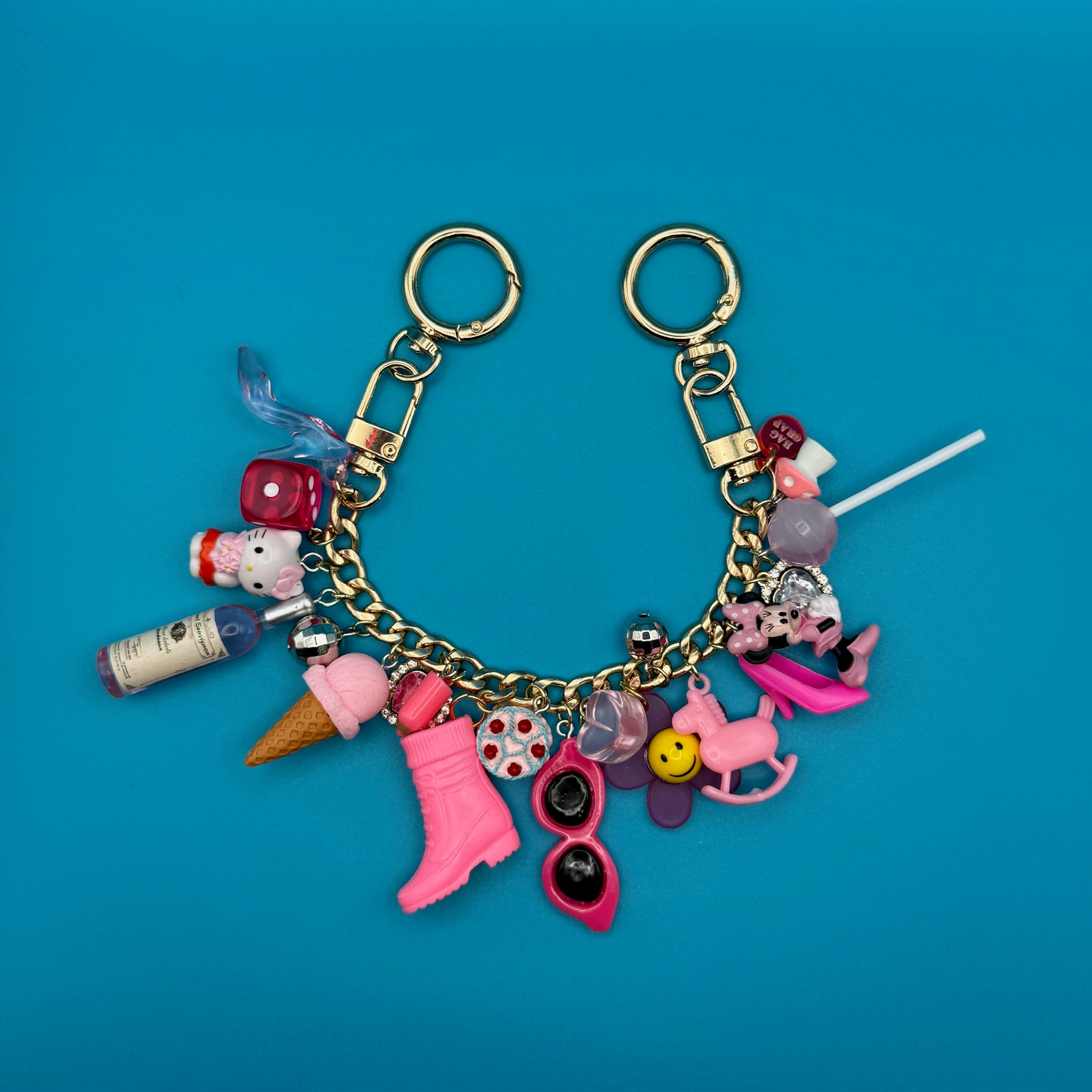 Fully Loaded  Pink Toy Trinket   Chain - vintage bag charm chains silver nostalgia vintage y2k vintage keychain vintage charms for bag nostalgia vintage keychains y2k collectible - Bag Crap