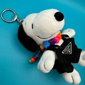 6' Snoopy Plush   'Prada' Outfit + Colorful Beaded Necklace - snoopy rar peanuts vintage keychain vintage charms for bag nostalgia vintage keychains y2k collectible - Bag Crap