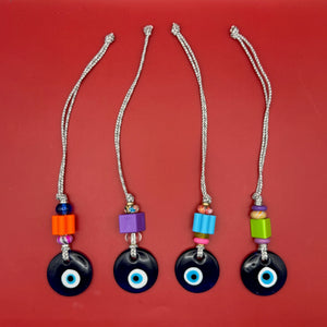 Grey Cord Glass Beaded Evil Eye -  vintage keychain vintage charms for bag nostalgia vintage keychains y2k collectible - Bag Crap