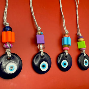Grey Cord Glass Beaded Evil Eye -  vintage keychain vintage charms for bag nostalgia vintage keychains y2k collectible - Bag Crap