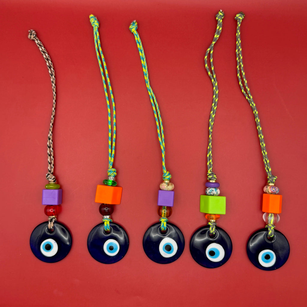 Green Cord Glass Beaded Evil Eye Bag Charm