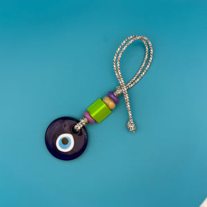 Grey Cord Glass Beaded Evil Eye -  vintage keychain vintage charms for bag nostalgia vintage keychains y2k collectible - Bag Crap